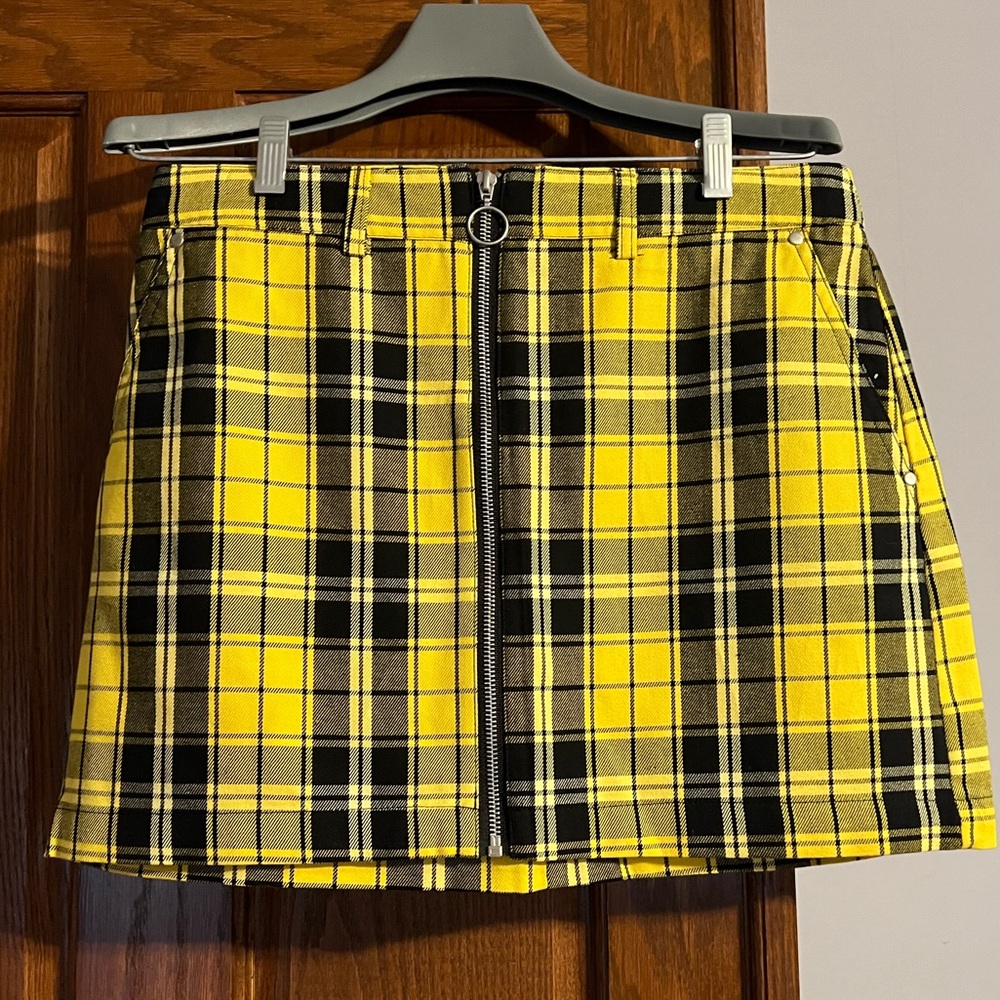 Yellow Plaid Zip-Front Mini Skirt